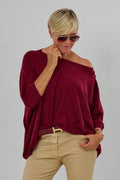 Feinstrickpulli mit 3/4 langen Fledermausärmeln, bordeaux