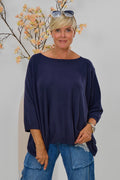 Feinstrickpulli mit 3/4 langen Fledermausärmeln, marine