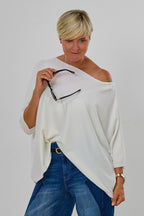 Feinstrickpulli mit 3/4 langen Fledermausärmeln, ecru