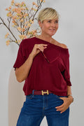 Kurzarm Pulli quergestrickt, bordeaux