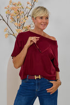 Kurzarm Pulli quergestrickt, bordeaux