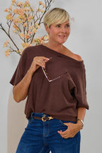 Kurzarm Pulli quergestrickt, schokobraun