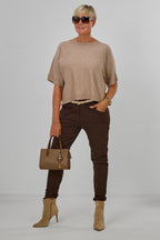 Kurzarm Pulli quergestrickt, beige-meliert
