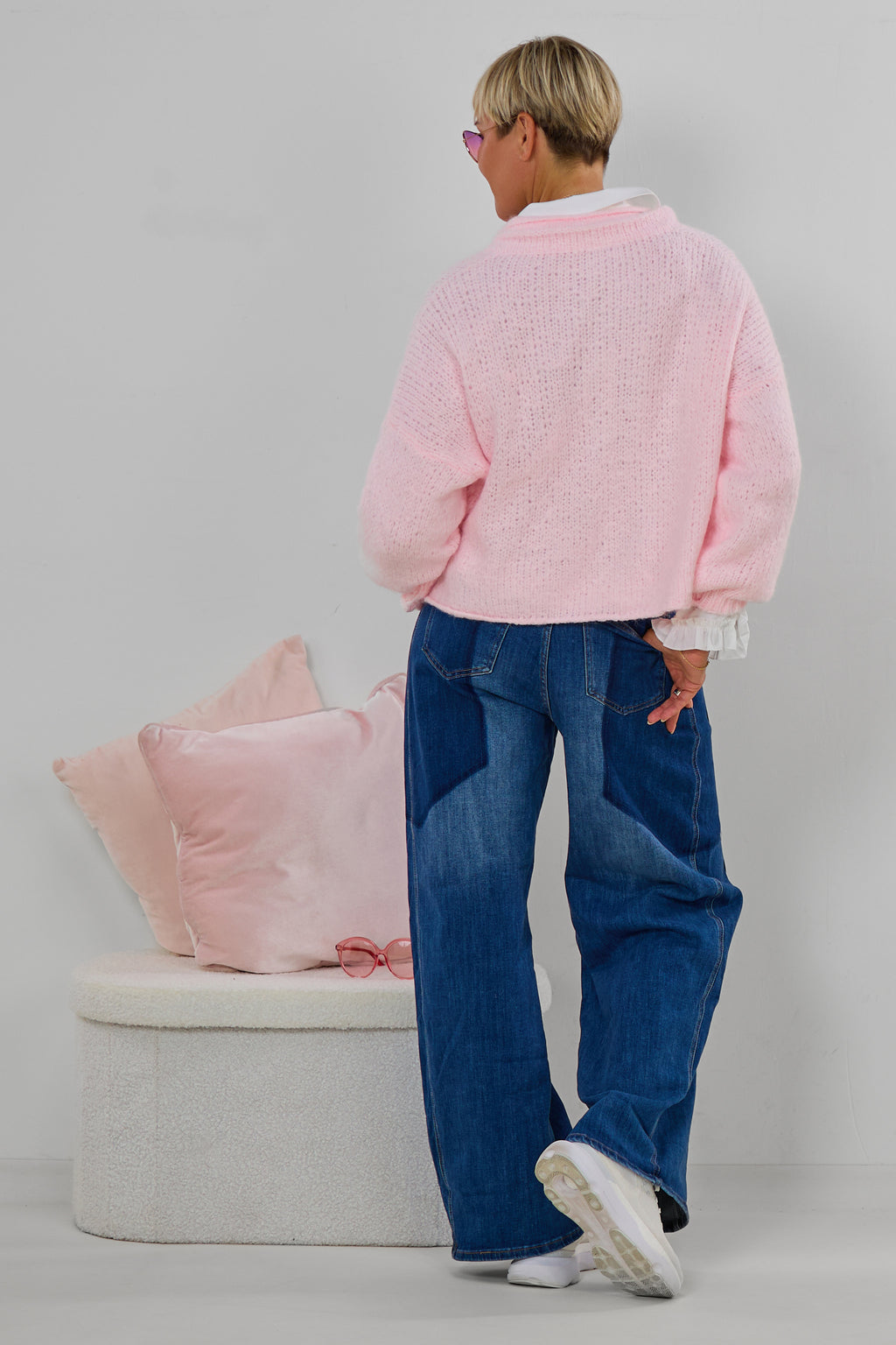 Strickjacke mit kleinem Kragen, rosa