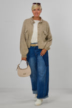 Strickjacke mit kleinem Kragen, beige-meliert