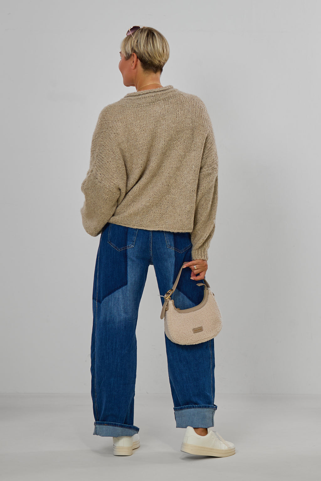 Strickjacke mit kleinem Kragen, beige-meliert