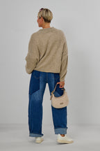 Strickjacke mit kleinem Kragen, beige-meliert