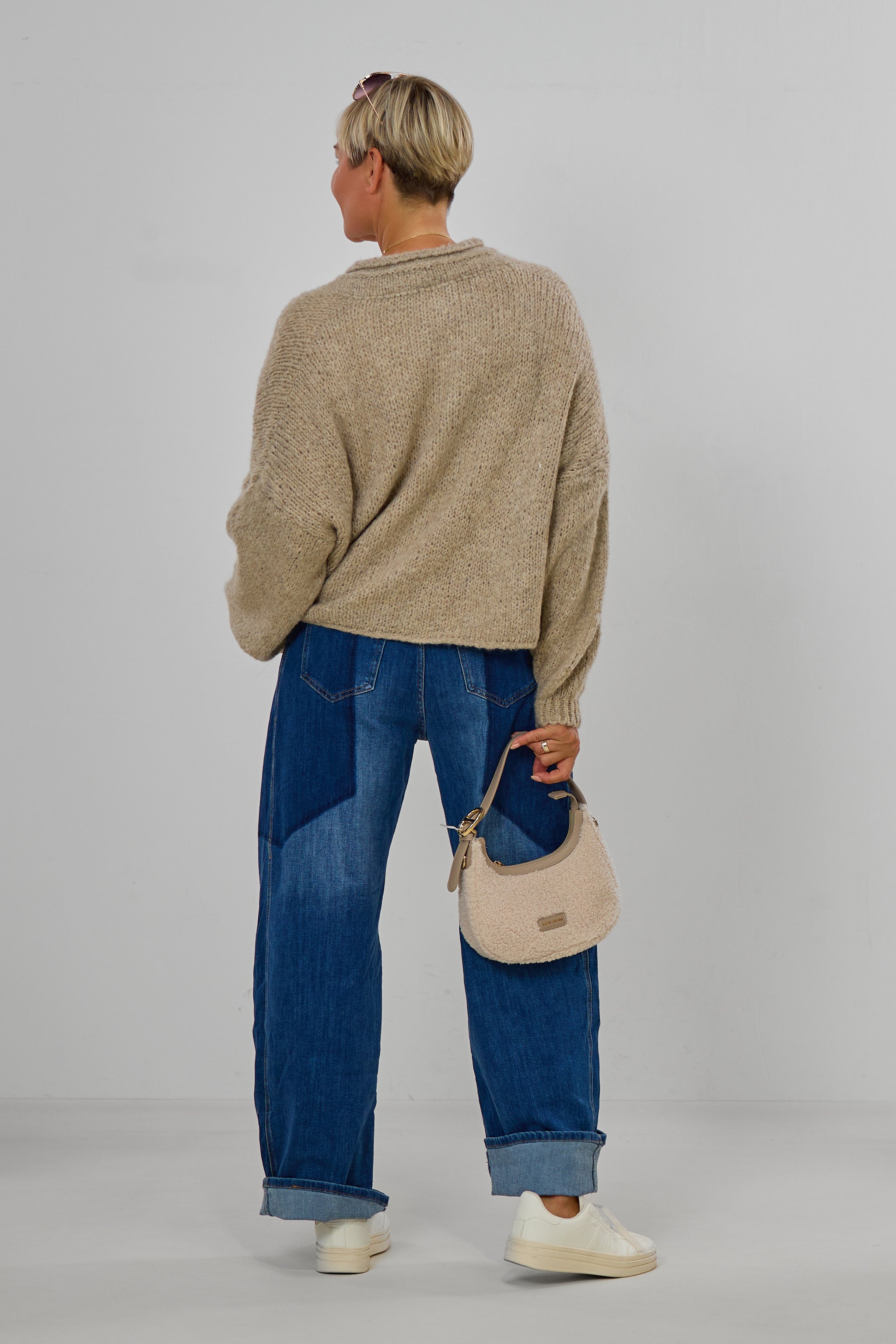 Strickjacke mit kleinem Kragen, beige-meliert