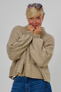 Strickjacke mit kleinem Kragen, beige-meliert