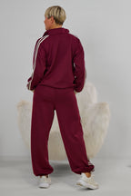 Sportlicher Cozy-Anzug mit Streifen, bordeaux-beige