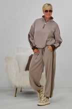 Sportlicher Cozy-Anzug mit Streifen, taupe-braun