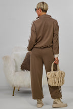 Sportlicher Cozy-Anzug mit Streifen, hellbraun-beige