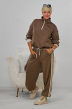 Sportlicher Cozy-Anzug mit Streifen, hellbraun-beige