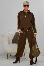 Sportlicher Cozy-Anzug mit Streifen, schokobraun-beige