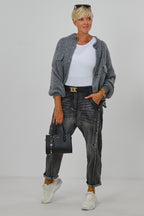 Strickjacke mit kleinem Kragen, grau-meliert