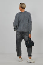 Strickjacke mit kleinem Kragen, grau-meliert