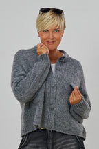Strickjacke mit kleinem Kragen, grau-meliert
