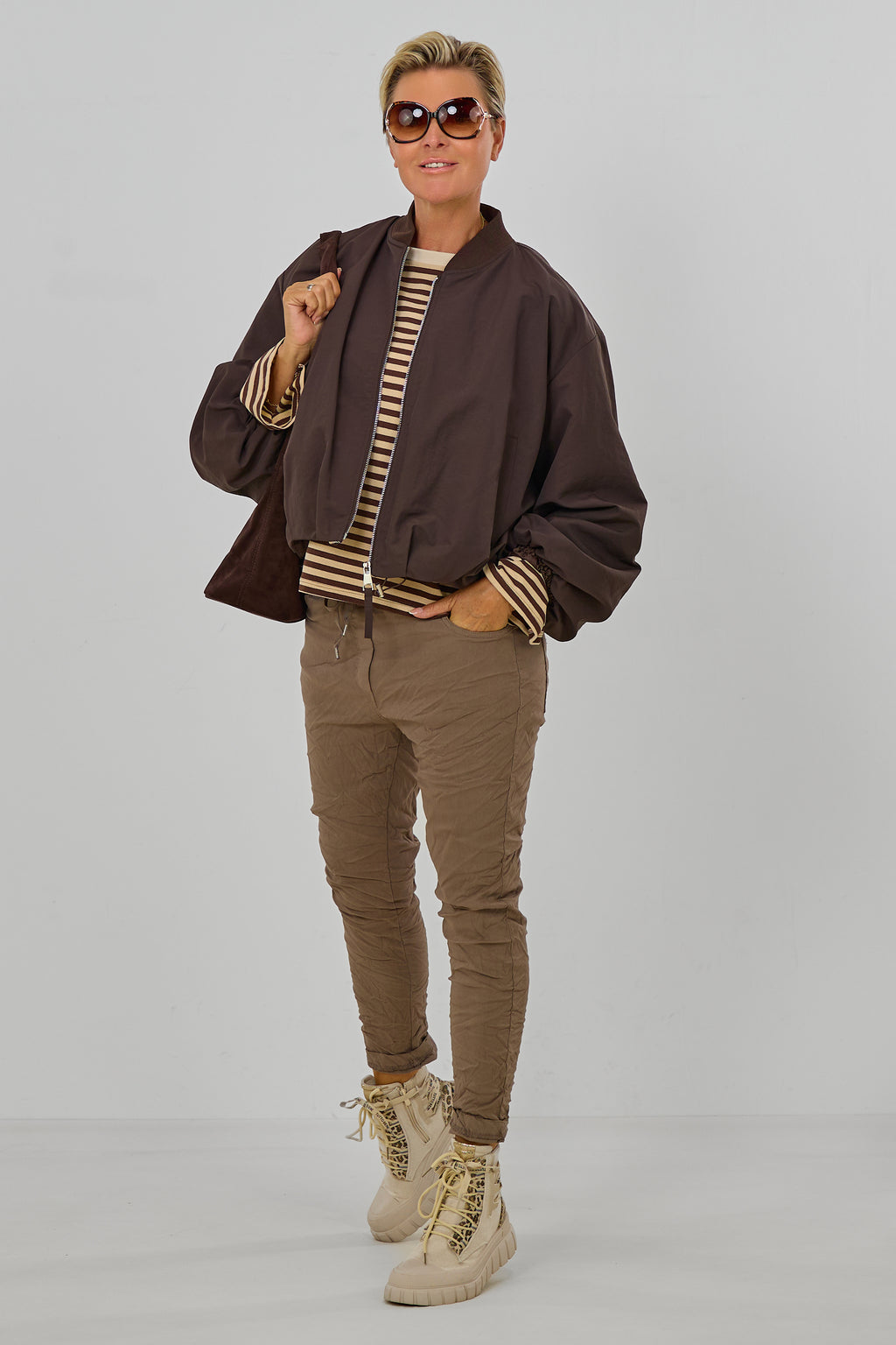 Blouson mit Strickkragen, schokobraun