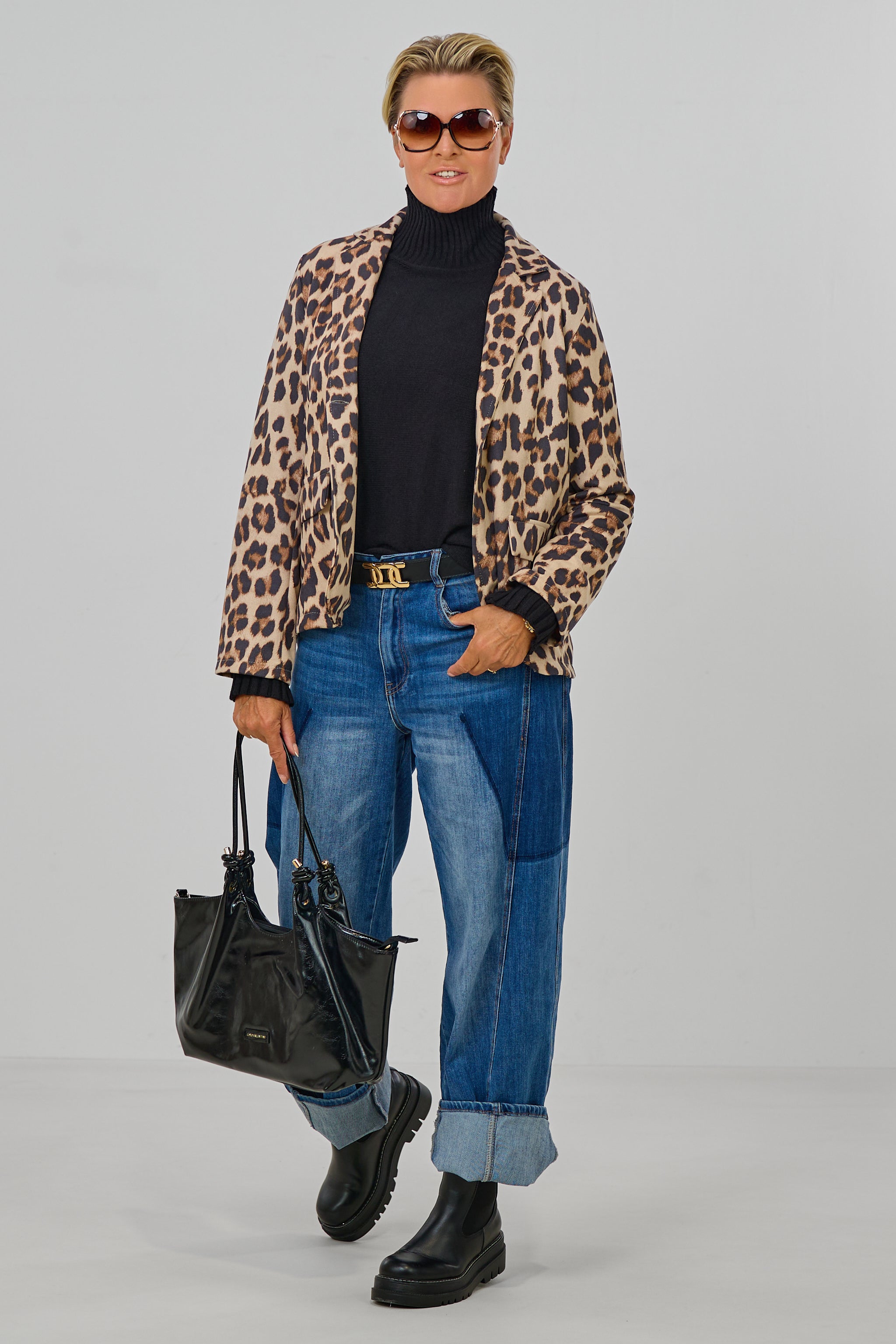 Blazer im Leo-Look, beige-schwarz-leo