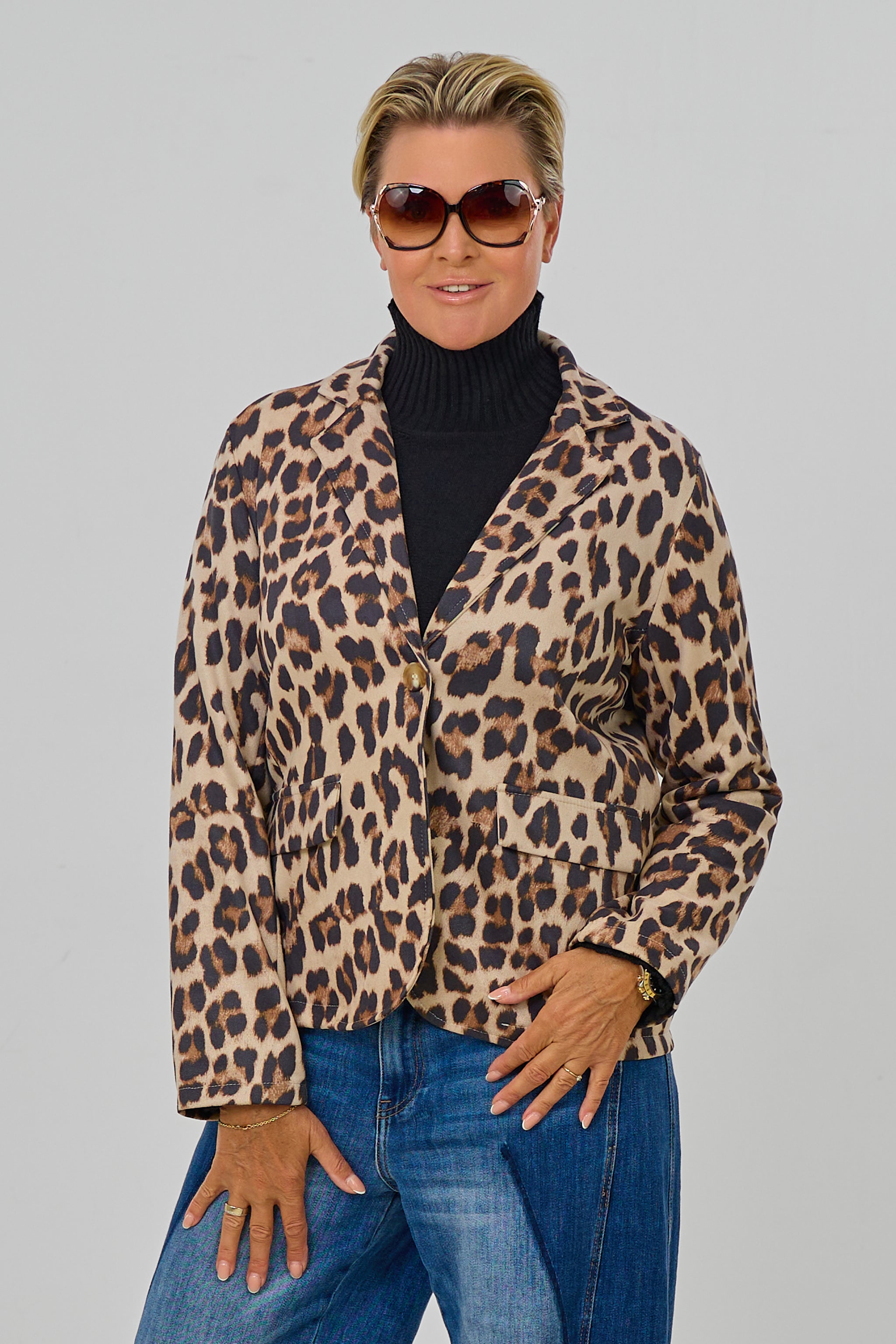 Blazer im Leo-Look, beige-schwarz-leo