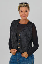 Weste in Waschleder-Optik, schwarz