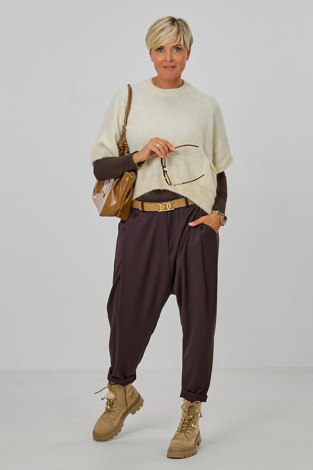 Ärmelloser oversized Strickpulli, creme