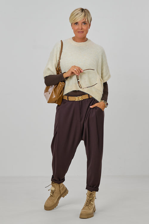 Ärmelloser oversized Strickpulli, creme