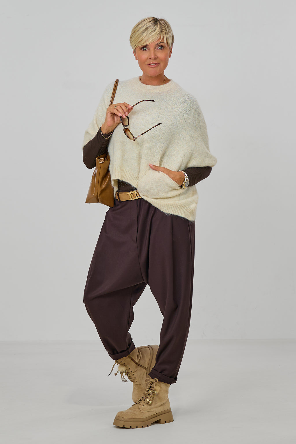 Ärmelloser oversized Strickpulli, creme