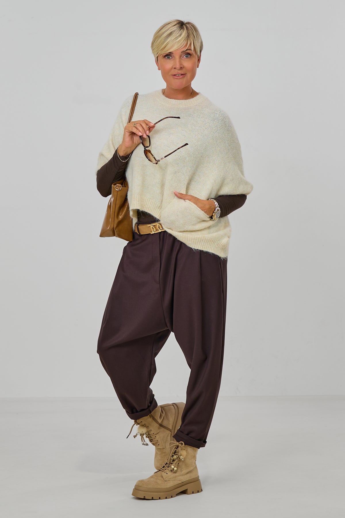 Ärmelloser oversized Strickpulli, creme