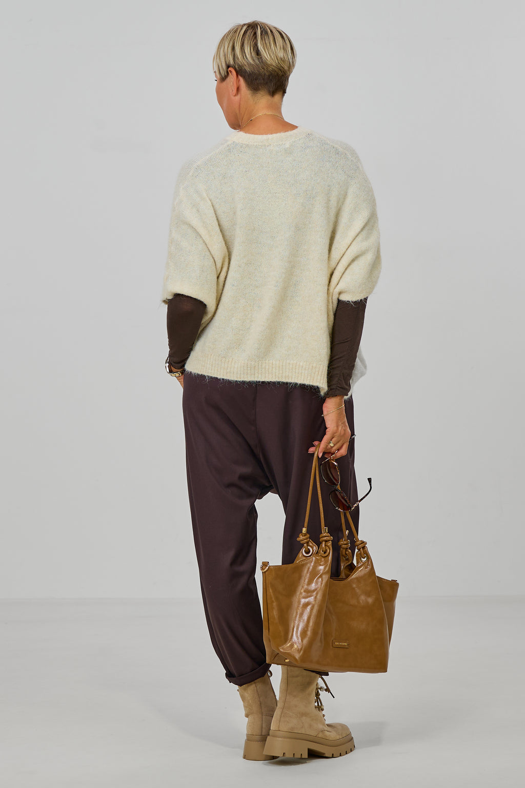 Ärmelloser oversized Strickpulli, creme