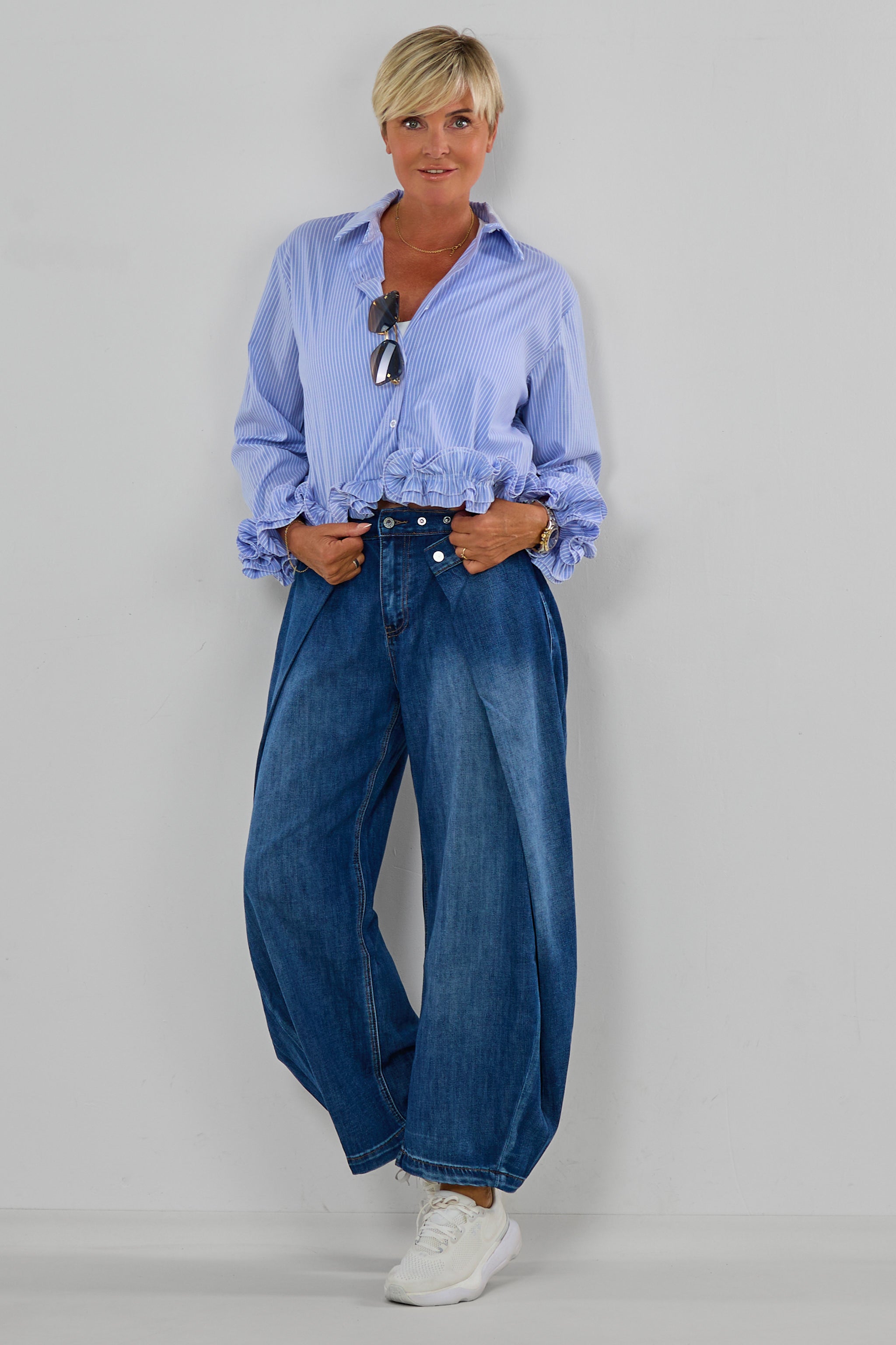 Jeans mit seitlichem Überschlag, dark denim