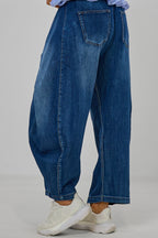 Jeans mit seitlichem Überschlag, dark denim