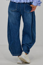 Jeans mit seitlichem Überschlag, dark denim