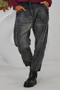 Baggy Jeans im used Look mit Zierknöpfen, dunkelgrau