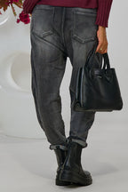 Baggy Jeans im used Look mit Zierknöpfen, dunkelgrau
