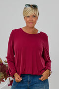 Uni Langarmshirt im Balloon-Style, bordeaux