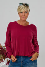 Uni Langarmshirt im Balloon-Style, bordeaux