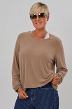 Uni Langarmshirt im Balloon-Style, taupe