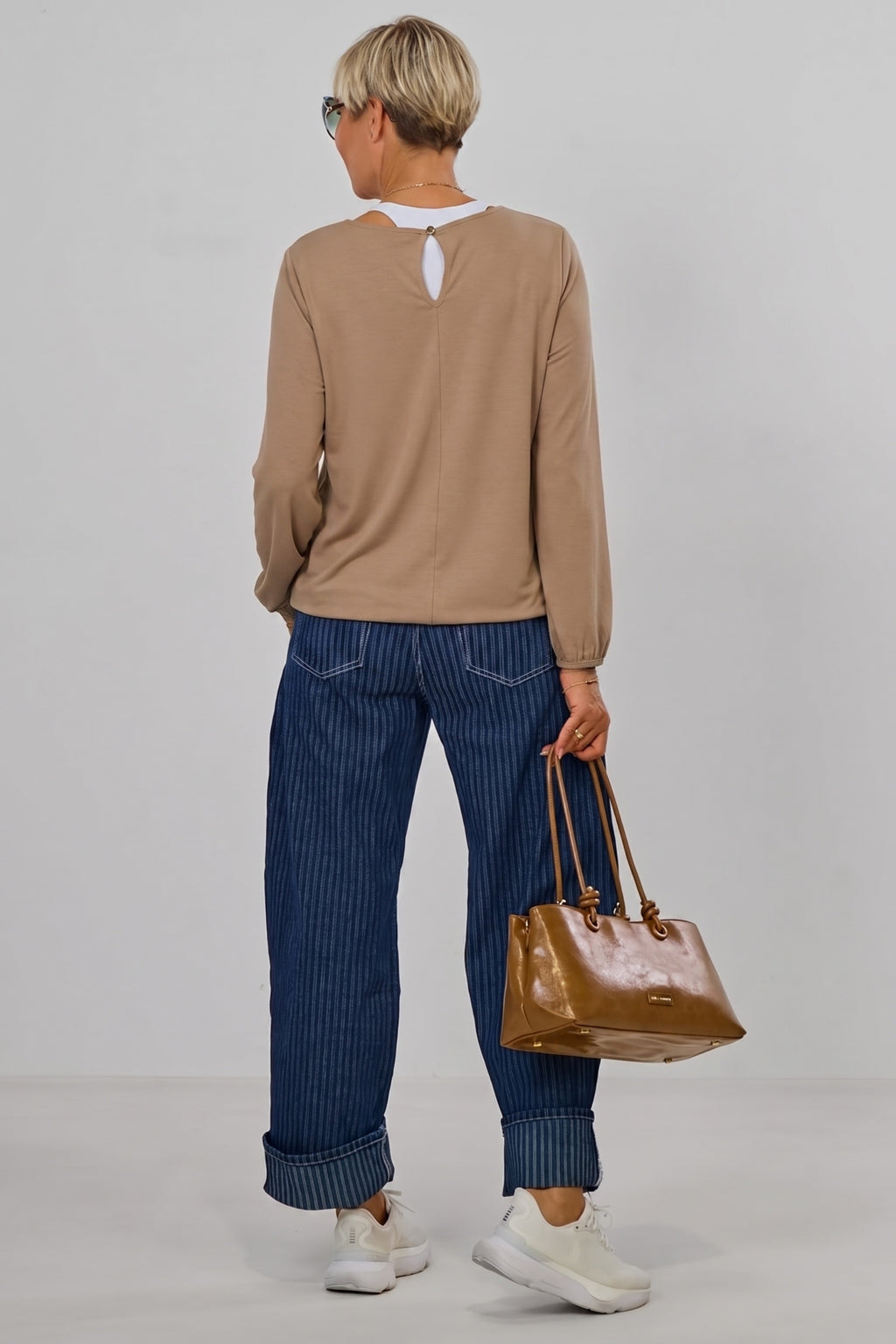 Uni Langarmshirt im Balloon-Style, taupe