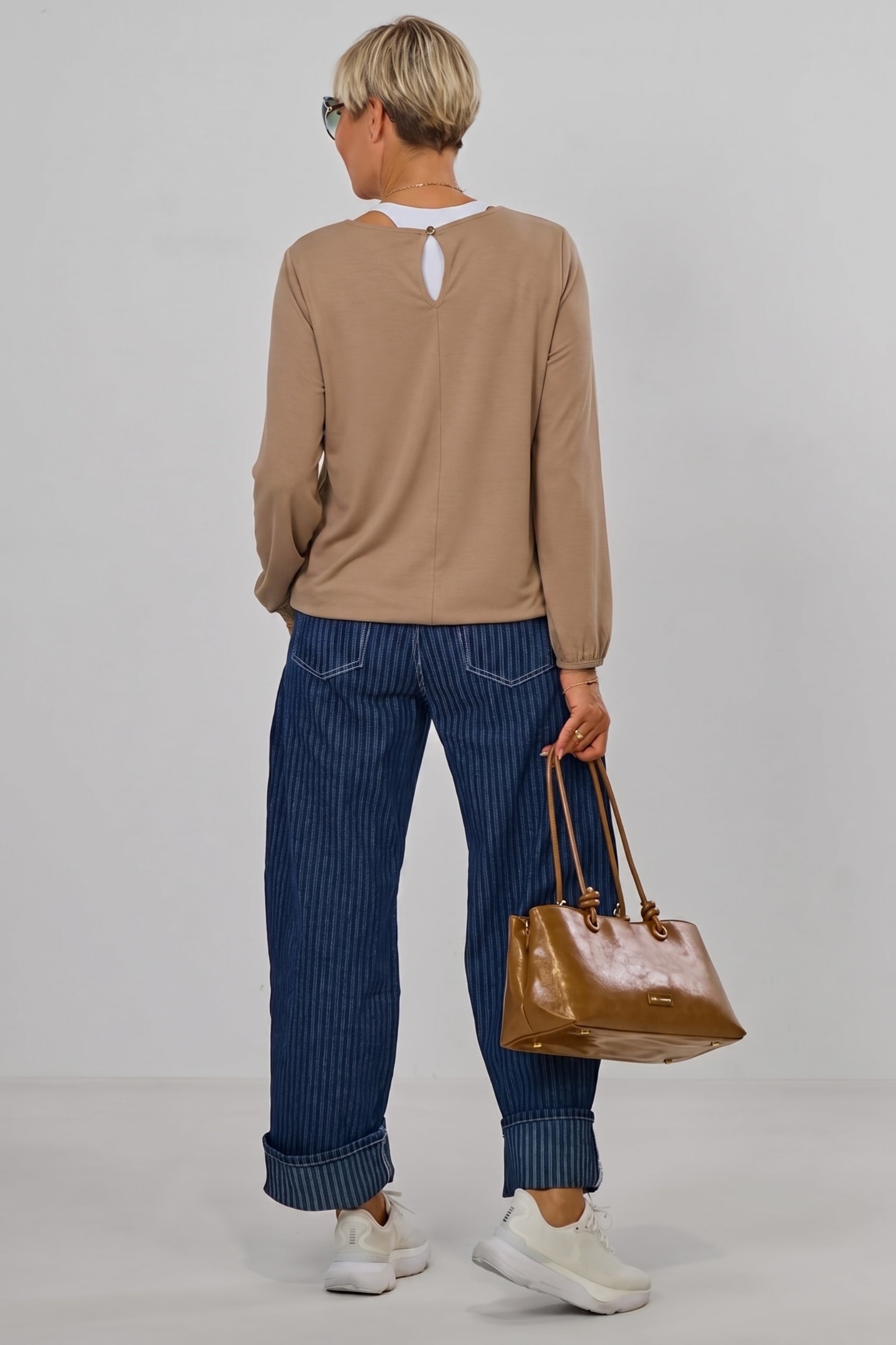 Uni Langarmshirt im Balloon-Style, taupe
