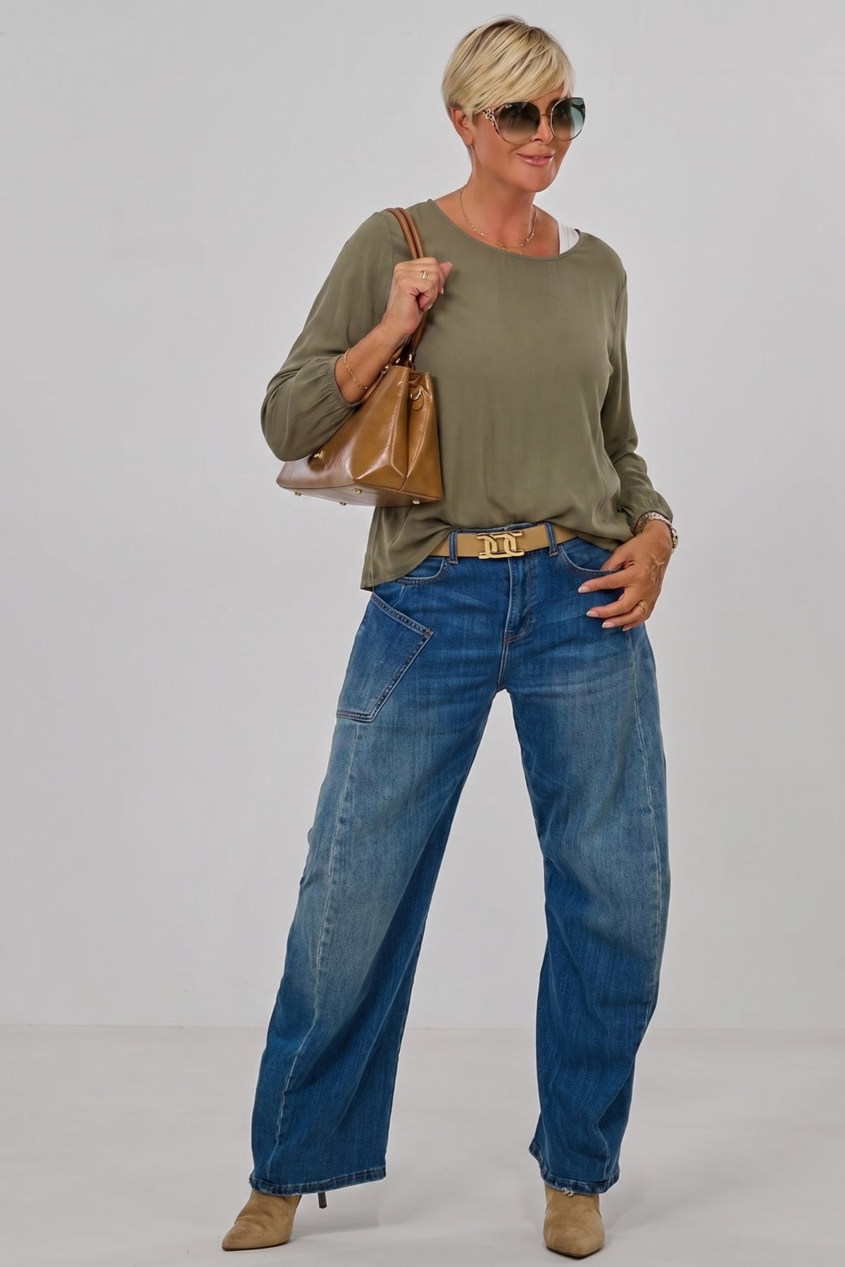Uni Langarmshirt im Balloon-Style, khaki