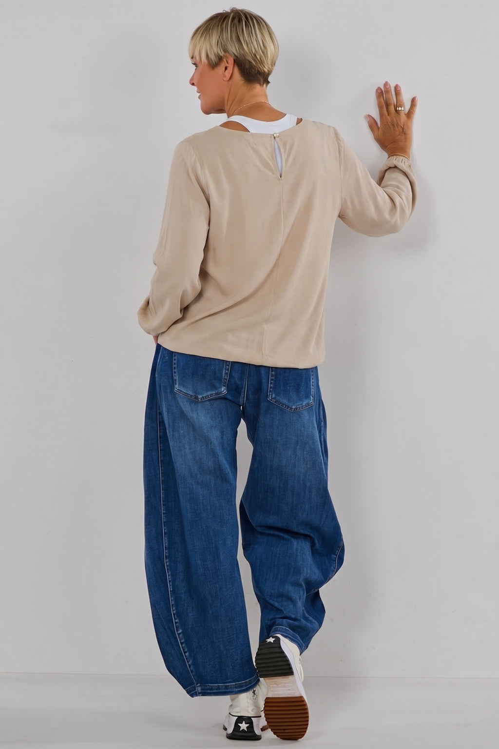 Uni Langarmshirt im Balloon-Style, beige