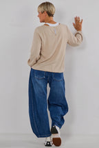 Uni Langarmshirt im Balloon-Style, beige