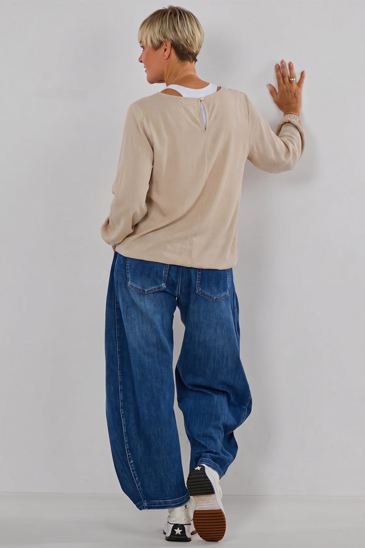 Uni Langarmshirt im Balloon-Style, beige