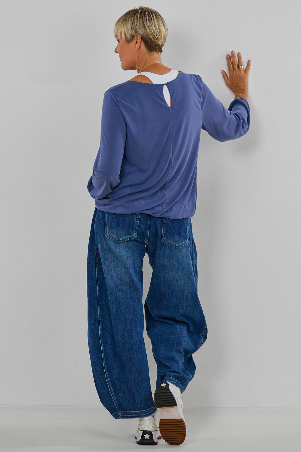 Uni Langarmshirt im Balloon-Style, taubenblau