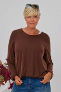 Uni Langarmshirt im Balloon-Style, schokobraun