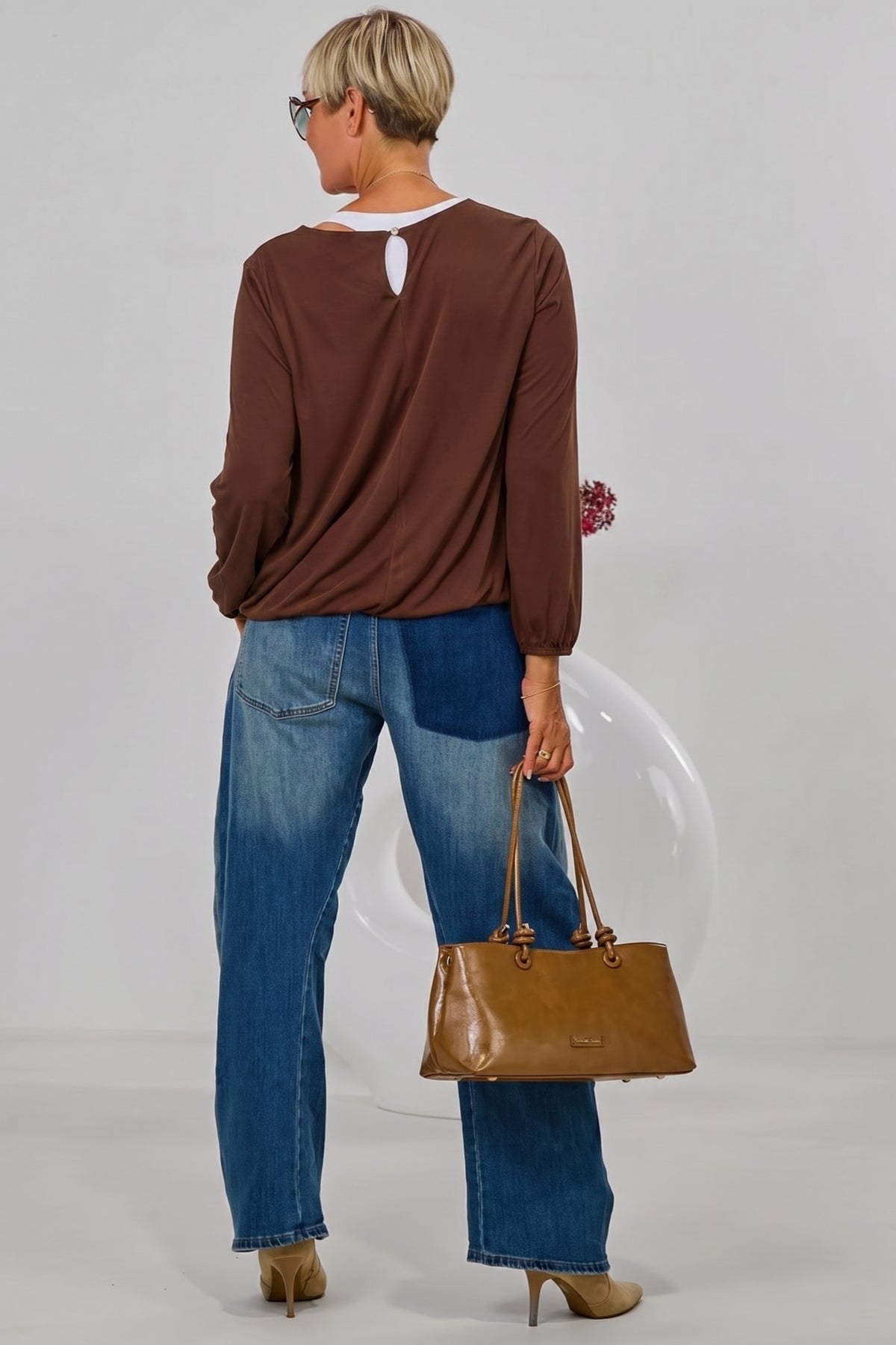 Uni Langarmshirt im Balloon-Style, schokobraun