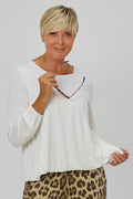 Uni Langarmshirt im Balloon-Style, ecru