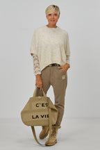 Ärmelloser oversized Strickpulli, beige meliert