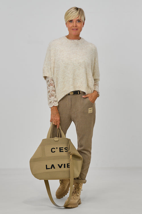 Ärmelloser oversized Strickpulli, beige meliert